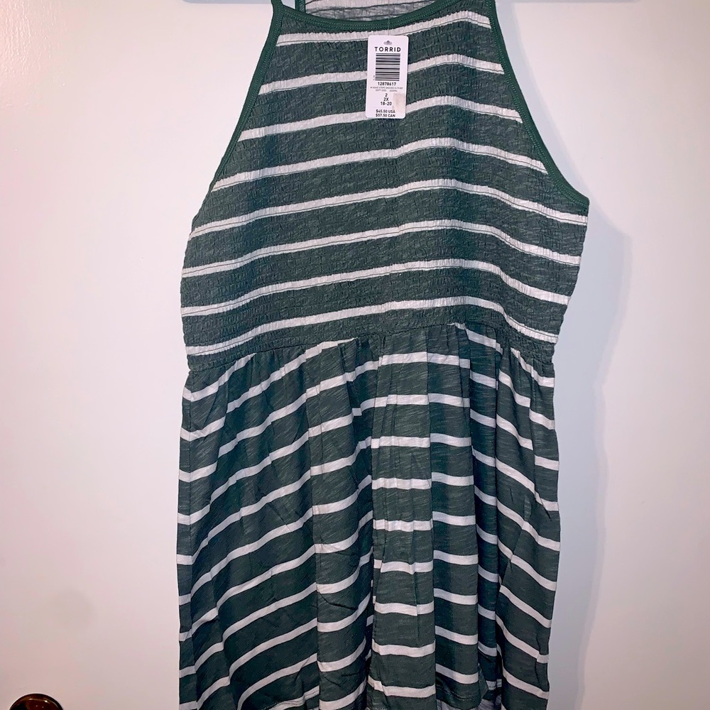 Torrid 2x Green & White Striped Babydoll Top